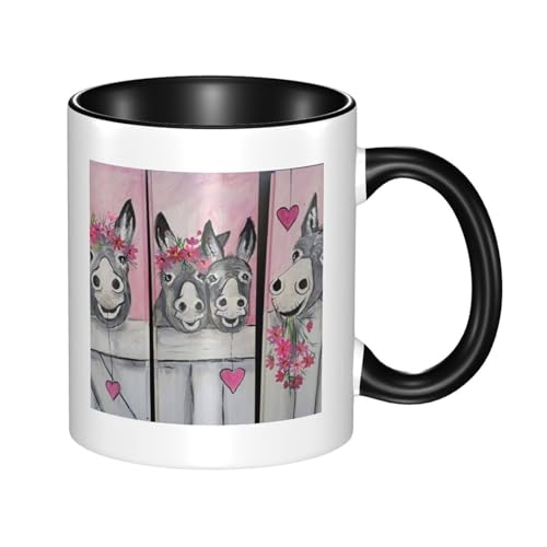 WSHFFILO Esel und Blume bedruckte Keramiktasse Trinkbecher Kaffeetasse von WSHFFILO