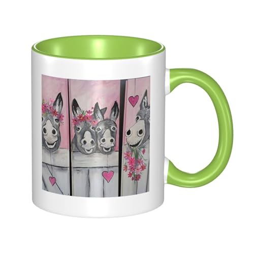 WSHFFILO Esel und Blume bedruckte Keramiktasse Trinkbecher Kaffeetasse von WSHFFILO