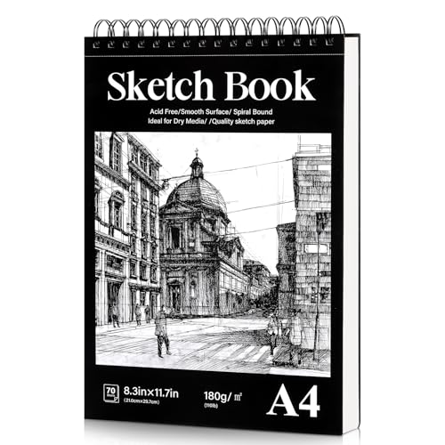 Skizzenbuch A4, 180g/m² Skizzenpapier zum Zeichnen Sketch Book Zeichenpapier Spiralbindung zum Skizzieren Illustration Zeichenen (70 Blatt/140 Seiten) von WSICSE
