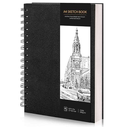 Skizzenbuch A4, Zeichenblock Skizzenpapier Zum Zeichnen Malblock 200g/m² Dickes Papier Spiralbindung für Künstler Kinder Studenten (60 Blatt/120 Seiten) von WSICSE