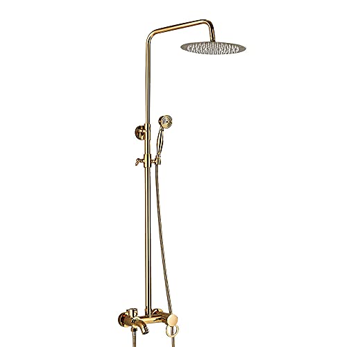 Gold Duscharmatur Duschplatte Handbrause Duschset Badezimmer Duschsystem, Höhe 80-120cm Verstellbares Metall Edelstahl Messing Badezimmer Wasserhahn Set von WSIKGHU