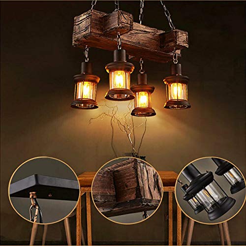 Holz Retro Kronleuchter Loft Bar Deckenleuchte E26 Retro Deckenleuchter LED Kronleuchter geeignet für die Dekoration von Wohnzimmer, Bar, Esszimmer von WSIKGHU