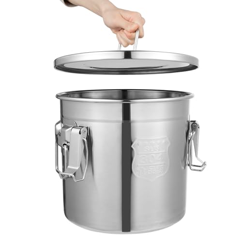 WSIKGHU 12 Liter Edelstahleimer mit Deckel und Griff, Lebensmitteleimer Neu 304 Edelstahl Küche Müsli-Eimer 28 x 28x 25CM Mehl-Eimer Eimer mit Deckel EU Stock von WSIKGHU