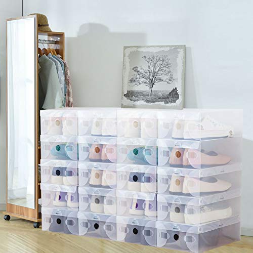 WSIKGHU 20 er Set Schuhkarton Set Schuhkarton mit Deckel stapelbar transparente Kunststoffbox 28x18x10cm Aufbewahrungsbox aus Kunststoff Für Herren- und Damenschuhe geeignet von WSIKGHU