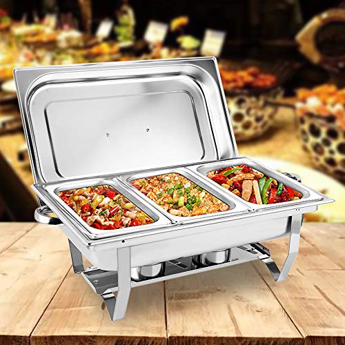 WSIKGHU 7.5/9L Edelstahl Chafing Dish Buffet Chafer Set Speisewärmer Wärmebehälter Satz Speisenwärmer Edelstahl Warmhaltebehälter Warmhaltegerät mit Faltbarem Rahmen Kraftstoffhalter und Deckel (9L) von WSIKGHU