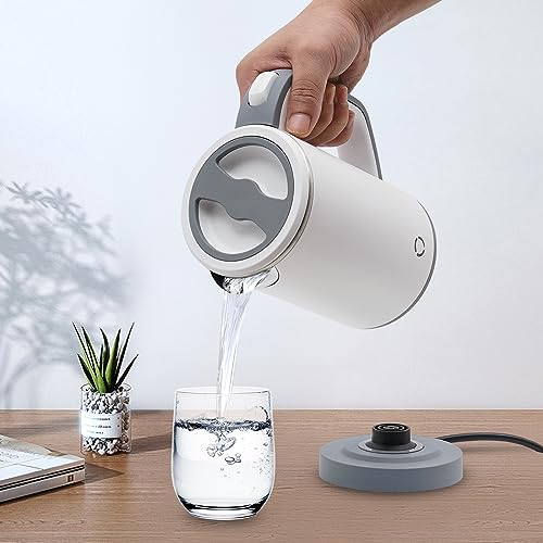 WSIKGHU 800ML Reisewasserkocher Klein 600W 5 Min Schnelles Kochen Wasserkocher Tragbarer Überhitzungsschutz Leise Reise Mini Wasserkocher, Edelstahl Reise Wasserkocher, EU-Norm (Weiß) von WSIKGHU