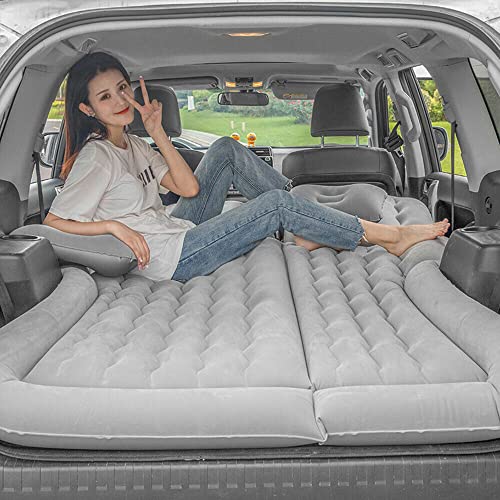WSIKGHU SUV Auto Luftmatratzen Klappmatraze mit Luftpumpe & 2 Aufblasbares Kopfkissen 175 x 130 x 13CM, Max300KG Aufblasbare Matratze für Autos, Campingmatratze mit verdickter Beflockung (Grau) von WSIKGHU