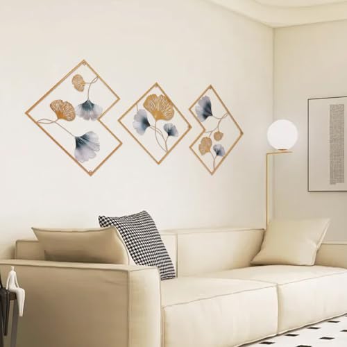 WSIKGHU Wanddeko Metall Gingko, 164 x 70,5 cm, Metall Wand Deko 3D Deko Gold Wanddeko Ginkgo Blätter 3 PCS zur Dekoration von Wohnzimmer und Flur von WSIKGHU