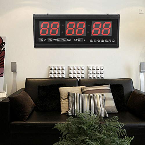 WSIKGHU Wanduhr mit Beleuchtung LED Wanduhr Digitaluhr 24 Stunden mit Datum und Temperatur Wohnzimmer Büro Dekoration Wanduhr Genauigkeit 0,3 Sekunden (48 x 19 x 4 cm) von WSIKGHU