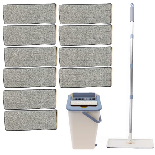 Wischmopp Set mit Eimer, 128cm Wischmopp mit 6 Wischpads, 360° Drehbar Flachmopp und Eimer-Set, Bodenwischer Set mit 8L Eimer für Alle Böden von WSIKGHU