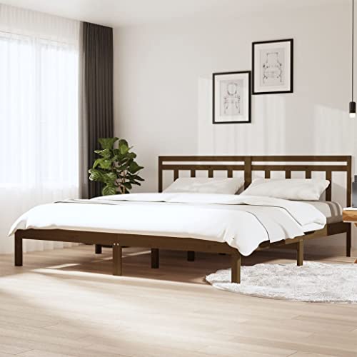 3100612 Bettgestell ohne Matratze Honigbraun Massivholz 200x200 cm (810040+814117) von WSJHUHK