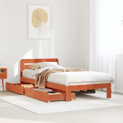 Bettgestell ohne Matratze Wachs braun 75x190 cm klein Einzelbett Massivholz Kiefer von WSJHUHK