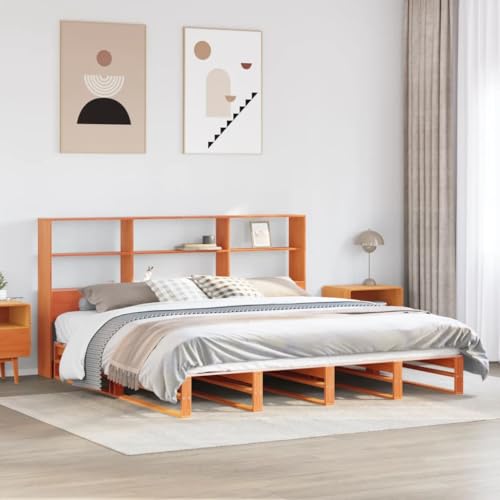 Bücherregal Bett ohne Matratze Wachs braun 180x200 cm Super King Massivholz von WSJHUHK