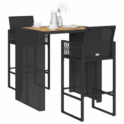 Möbel, Outdoor-Möbel, Gartenmöbel-Sets, 3-teiliges Gartenbar-Set ohne Kissen, schwarzes Poly-Rattan-Akazie von WSJHUHK