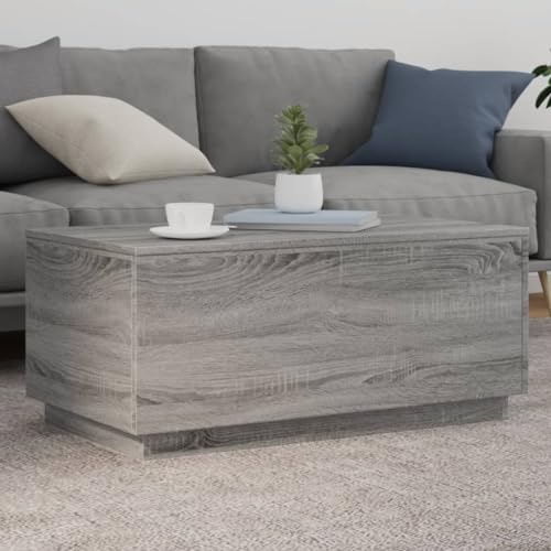 Möbel, Tische, Akzenttische, Couchtische, Couchtisch mit LED-Lichtern, Grau, Sonoma, 90 x 50 x 40 cm von WSJHUHK