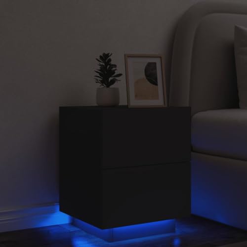 Möbel, Tische, Nachttische, Nachttisch mit LED-Lichtern, schwarzes Holzwerkstoff von WSJHUHK
