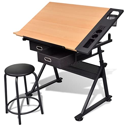 Neigbarer Tisch mit zwei Schubladen, Zeichentisch mit Hocker Neigbarer Tisch mit zwei Schubladen, Zeichentisch mit Hocker von WSJHUHK