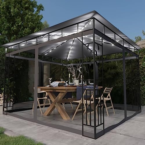 Pavillon mit Moskitonetz und LED-Lichterkette, 3 x 3 x 2,73 m, Anthrazit von WSJHUHK