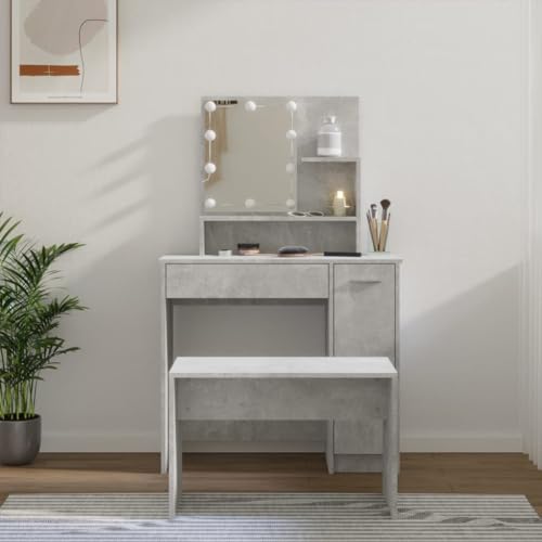 Schminktisch Set mit LED Betongrau Holzwerkstoff von WSJHUHK