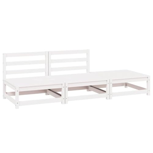 WSJHUHK 3-teiliges Garten-Lounge-Set weiß massives Kiefernholz von WSJHUHK