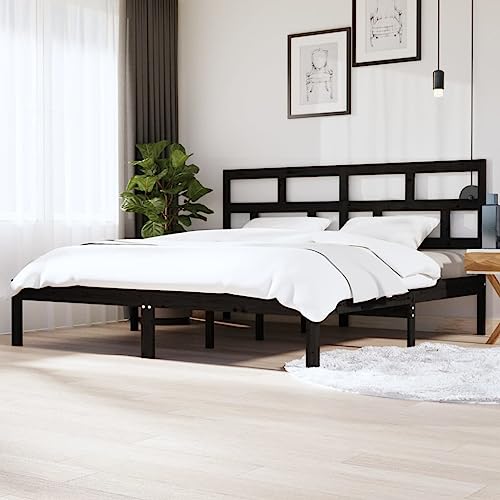 WSJHUHK 3101242 Bettgestell ohne Matratze schwarz Massivholz Kiefer 200x200 cm (810041+814218) von WSJHUHK