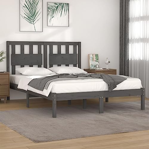 WSJHUHK 3103955 Bettgestell ohne Matratze grau Massivholz 200x200 cm (810039+818592) von WSJHUHK