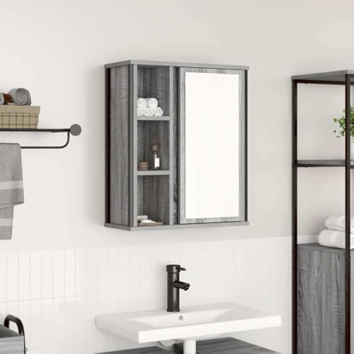 WSJHUHK Badschrank Hängeschrank mit Spiegel Grau Sonoma 50x21x60cm von WSJHUHK