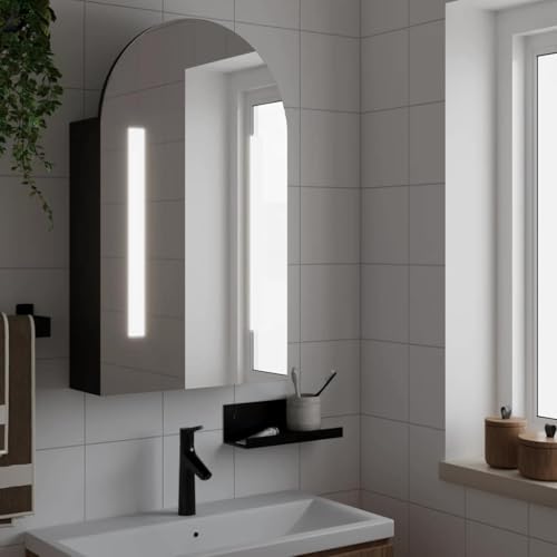 WSJHUHK Badspiegelschrank mit LED Licht gewölbt schwarz 42x13x70cm von WSJHUHK