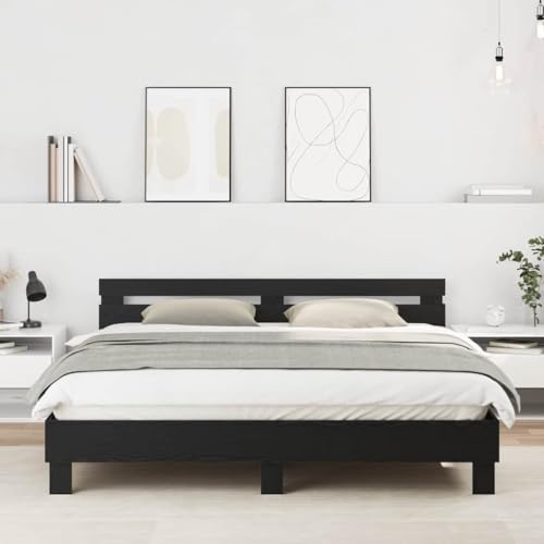 WSJHUHK Bettgestell mit Kopfteil Eiche schwarz 180x200 cm Holz-Möbelmöbel Betten & Zubehör Betten & Bettrahmen WSJHUHK Bettgestell mit Kopfteil Eiche schwarz 180x200 cm Holz-Möbelmöbel Betten & Zubehör Betten & Bettrahmen von WSJHUHK