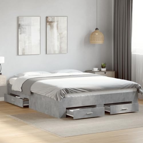 WSJHUHK Bettgestell mit Schubladen ohne Matratze Beton Grau 150x200 cm King Size von WSJHUHK