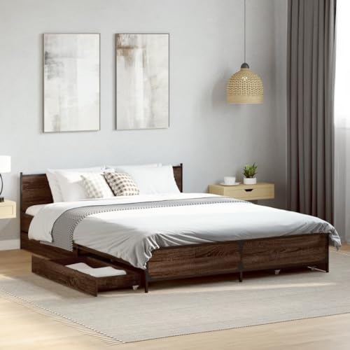WSJHUHK Bettgestell mit Schubladen ohne Matratze Braun Eiche 120x190 cm Kleines Doppelbett von WSJHUHK
