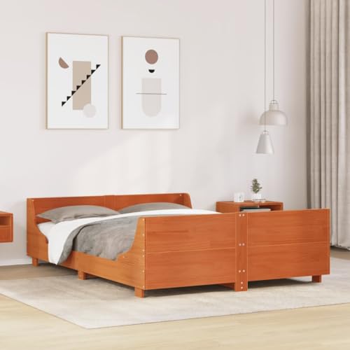 WSJHUHK Bettgestell ohne Matratze Wax Braun 135x190 cm Doppelbett Massivholz Kiefer von WSJHUHK