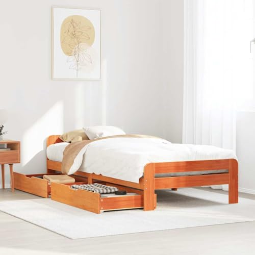 WSJHUHK Bettgestell ohne Matratze Wax Braun 75x190 cm klein Einzelbett Massivholz Kiefer WSJHUHK Bettgestell ohne Matratze Wax Braun 75x190 cm klein Einzelbett Massivholz Kiefer von WSJHUHK