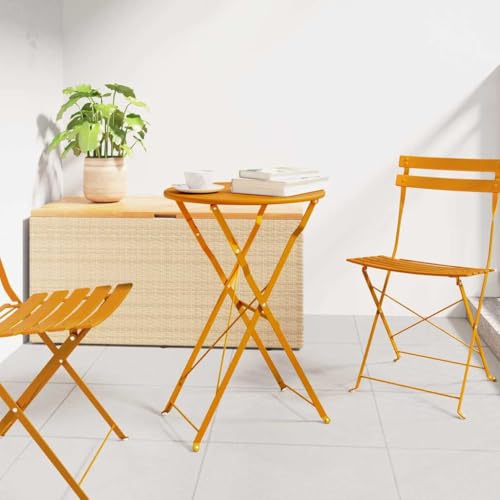 WSJHUHK Bistrotisch, klappbar, senffarben, Ø50 x 71 cm, pulverbeschichtetes Stahl-Möbel, Outdoor-Möbel, Outdoor-Tische von WSJHUHK