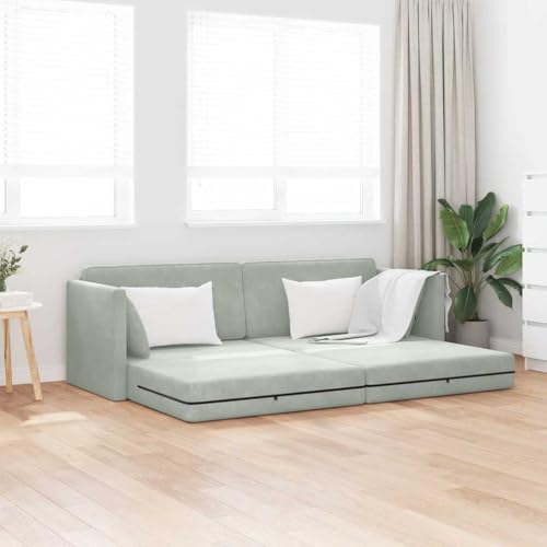 WSJHUHK Bodensofa 2-in-1 hellgrau 213x144x60 cm Samt-Möbel Sofas von WSJHUHK
