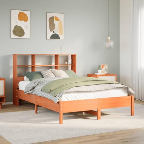 WSJHUHK Bücherregal Bett ohne Matratze Wachs braun 135x190 cm Doppel Massivholz Kiefer von WSJHUHK