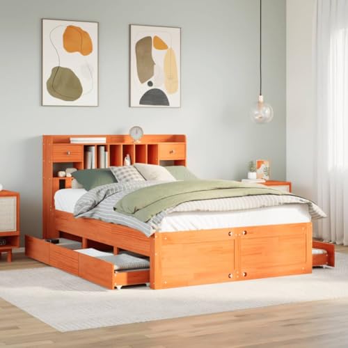 WSJHUHK Bücherregal Bett ohne Matratze Wachs braun 150x200 cm King Size Massivholz Kiefer WSJHUHK Bücherregal Bett ohne Matratze Wachs braun 150x200 cm King Size Massivholz Kiefer von WSJHUHK