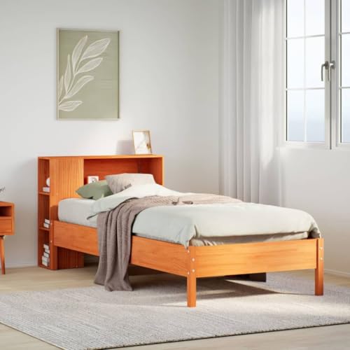 WSJHUHK Bücherregal Bett ohne Matratze Wachs braun 75x190 cm klein einzeln Massivholz Kiefer von WSJHUHK