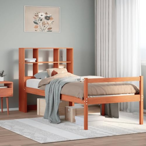WSJHUHK Bücherregal Bett ohne Matratze Wachs braun 75x190 cm klein einzeln Massivholz von WSJHUHK