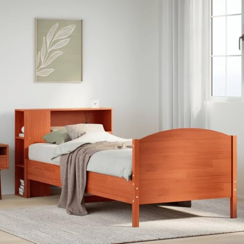 WSJHUHK Bücherregal Bett ohne Matratze Wachs braun 90x190cm Einzel Massivholz Kiefer von WSJHUHK