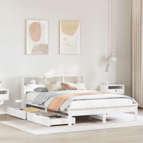 WSJHUHK Bücherregal Bett ohne Matratze Weiß 150x200 cm King Size Massivholz Kiefer von WSJHUHK