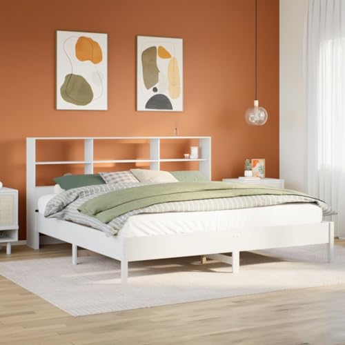 WSJHUHK Bücherregal Bett ohne Matratze Weiß 180x200 cm Super King Massivholz Kiefer von WSJHUHK