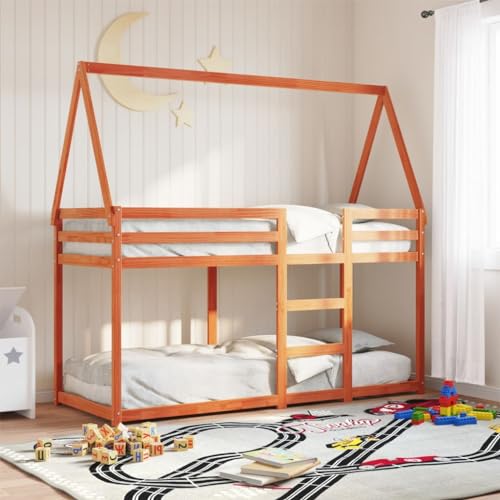 WSJHUHK Etagenbett ohne Matratze Wachs braun 75x190 cm klein Single Massivholz Kiefer von WSJHUHK