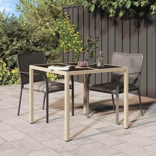WSJHUHK Garten-Esstisch, Beige, 90 x 90 x 75 cm, Polyrattan-Möbel, Outdoor-Möbel, Outdoor-Tische von WSJHUHK