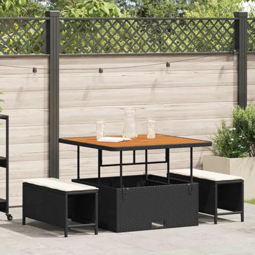 WSJHUHK Garten-Esszimmer-Set, 3-teilig, schwarzes Polyrattan-Möbel, Gartenmöbel, Gartenmöbel-Sets von WSJHUHK