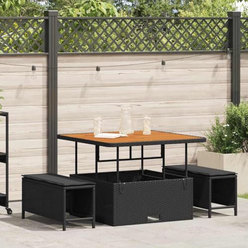 WSJHUHK Garten-Esszimmer-Set, 3-teilig, schwarzes Polyrattan-Möbel, Gartenmöbel, Gartenmöbel-Sets von WSJHUHK
