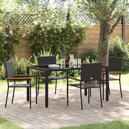 WSJHUHK Garten-Esszimmer-Set, 5-teilig, schwarz, 150 x 90 x 75 cm, Poly-Rattan-Möbel, Outdoor-Möbel, Sitzgelegenheiten, Outdoor-Stühle von WSJHUHK