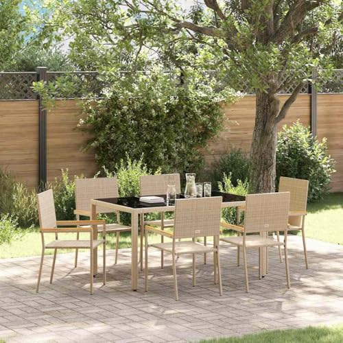 WSJHUHK Garten-Esszimmer-Set, 7-teilig, Beige, 150 x 90 x 75 cm, Poly-Rattan-Möbel, Outdoor-Möbel, Sitzgelegenheiten, Outdoor-Stühle von WSJHUHK