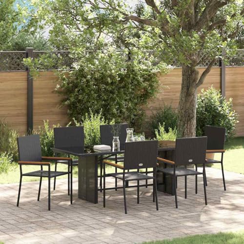 WSJHUHK Garten-Esszimmer-Set, 7-teilig, schwarz, 190 x 80 x 75 cm, Poly-Rattan-Möbel, Outdoor-Möbel, Sitzgelegenheiten, Outdoor-Stühle von WSJHUHK