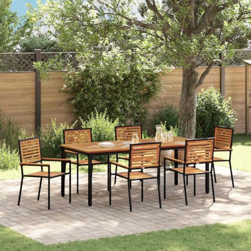 WSJHUHK Garten-Esszimmer-Set, 7-teilig, schwarz, 200 x 100 x 75 cm, Poly-Rattan-Möbel, Outdoor-Möbel, Sitzgelegenheiten, Outdoor-Stühle von WSJHUHK